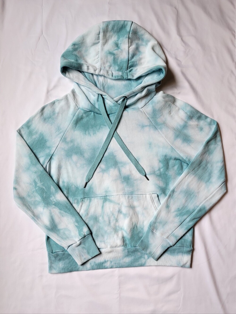 90 Degree By Reflex Cropped Blue Tie-Dye Hoodie Sweatshirt Sz Small